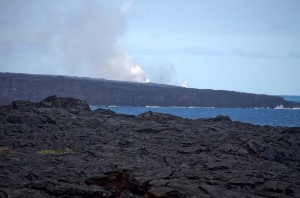 Eruption in distance, 2003 Lava flow